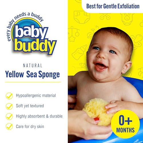 Image of Baby Buddy (1 Count, 4 Inch) Natural Yellow Sea Bath Sponge, Natural Baby Bath Sponge for Newborns and Kids, Soft When Wet, Absorbent, Biodegradable, Hypoallergenic
