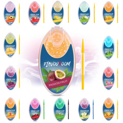 Flavouroom - Premium Kapseln 100er Set | DIY passion fruit Aroma-Filter für unvergesslichen Flavour | inkl. Aufbewahrungsbox für die aromatischen Click Kugeln (Passion Fruit)