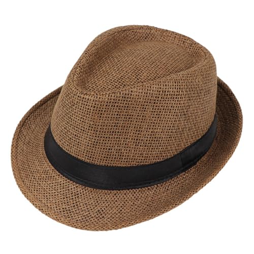 Straw Fedora Hat Wide Brim Summer Beach Sun Cap Panama Hat for Men Women Child