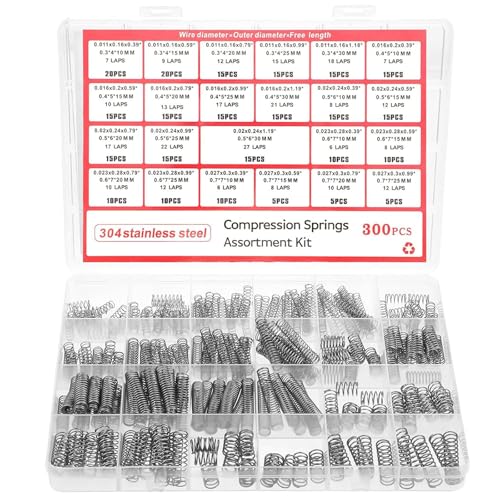 300PCS Compression Springs Assortment Kit, 23 Different Sizes Small Coil, Stainless Steel Assorted Extension Mechanical Metal Mini Springs for DIY Repair Projects, Home & Automotive Repairs