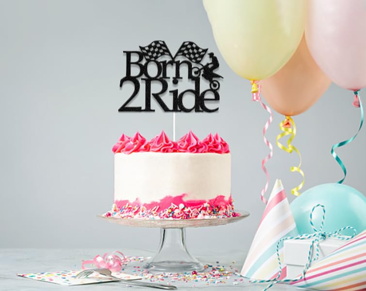"Born 2 Ride" Birthday Banner - 2nd Birthday Party Decorations With Glitter Paper