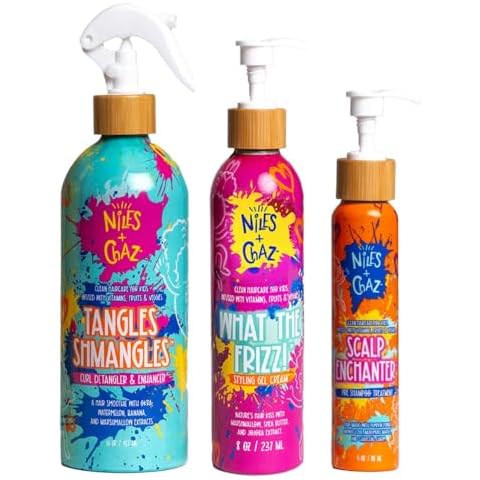 Niles and Chaz Kids Scalp and Styling Trio - Scalp Treatment + Leave In Detangler + Defining Gel Cream - Paraben, Silicone and Sulfate Free - For Curly, Coily and Wavy Hair Cover