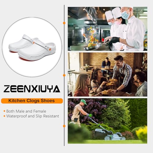 Image of ZEENXIUYA Unisex Non Slip Work Chef Shoes Waterproof Closed Toe Kitchen Clogs Restaurante Food Service Garden Nurse Black