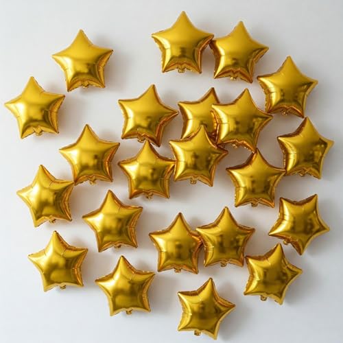 Image of Party Propz Golden Star Foil Balloons For Birthday Decoration - Pack of 25 Pcs Foil Star Balloons For Decoration | Golden Curling Ribbon | Gold Foil Balloons For Decoration | Gold (Foil)