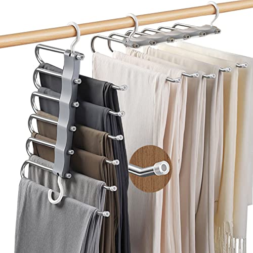 6 in 1 Trouser Hangers Space Saving, 2 Pack Space Saving Hangers for Wardrobes,Pants Hangers Non-Slip Closet Organizer for Scarfs Jeans Clothes Trousers Towels (Grey). 6 in 1 Trouser Hangers Space Saving, 2 Pack Space Saving Hangers for Wardrobes,Pants Hangers Non-Slip Closet Organizer for Scarfs Jeans Clothes Trousers Towels (Grey).