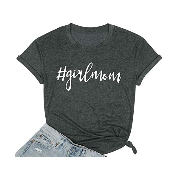 Girl-Mom-T-Shirt-for-Women-Mom-Shirts-Letter-Printing-Casual-Mama-Tee-Tops ASTANFY Women’s Girlmom Letter Printing T Shirt Casual Round Neck Vintage Tee Tops Dark Gray