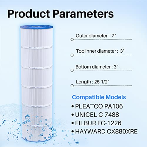 Toread Pa106 Pool Filter Replaces Hayward Cx880Xre, Ultral-A1, Unicel C-7488, Filbur Fc-1226, Fc-6430, Hayward Swimclear C4020, C4025, C4030, 4 X 106 Sq. Ft. Filter Cartridge 4 Pack #TOP1