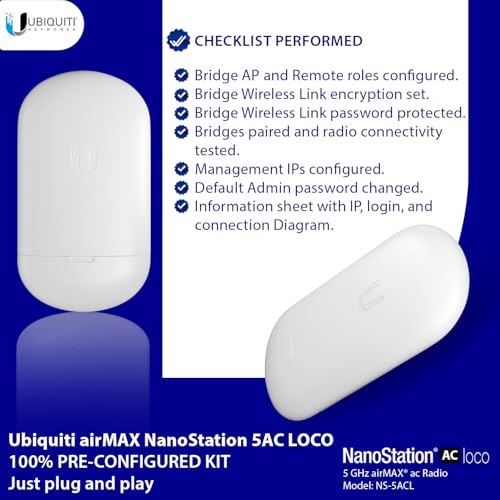 Wireless Bridge LOCO5AC Pre-Configured Bundle of 2, Ubiquiti AirMAX NanoStation Point to Point Wi-Fi Bridge Outdoor, Plug and Play 450+ Mbps, 5 GHz, 10+ km Link Range