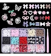 3D Nail Charms and Flatback Pearls Set, Bows Star Heart Moon Hollow Nail Charms Silver Butterfly ...