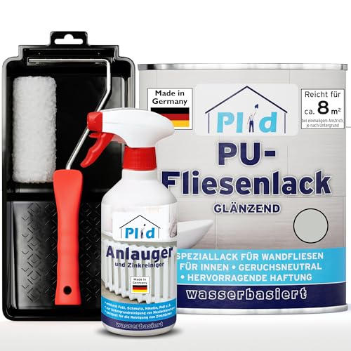 Plid® Vernice per Piastrelle Bagno & Cucina [RESISTENTE ALL’UMIDITÀ] Smalto Grigio Chiaro 0,75L - Rinnova e dipinge piastrelle interne - Vernice 3in1 per Piastrelle - Made in Germany Set