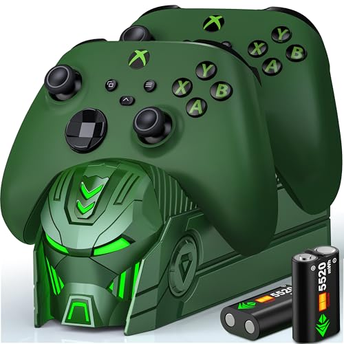 Charger Station with 2x5520mWh Rechargeable Battery Pack for Xbox One Controller, Dual Charging Dock for Xbox Sereies X Controller with 4 Battery Covers (Green)