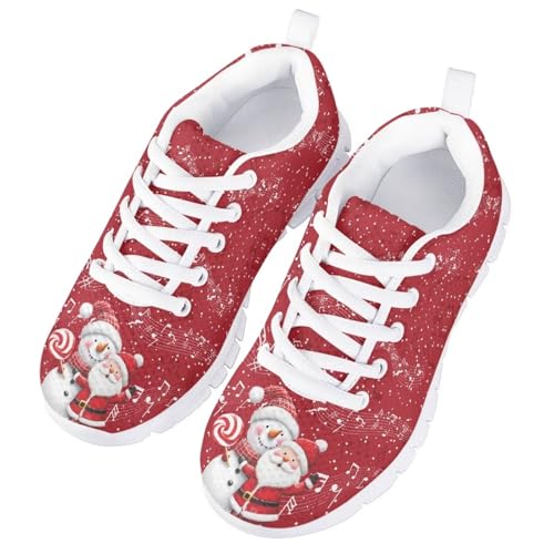 Children's Christmas Sneaker Lightweight Soft Anti-Slip Hiking Shoes for Big Kids Athletic Breathable Lace-Up Walking Sneaker for Litter Kids US 11-5
