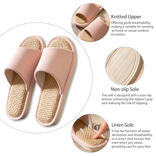 Women And Men House Fabric Slippers Indoor And Outdoor, Non-Slip Memory Foam Open-Toe Home Shoes, Soft Bottom Linen Unisex Washable Cotton Casual2