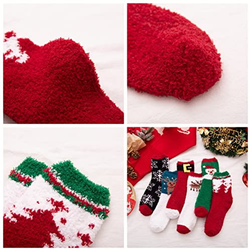 Image of Women Christmas Holiday Socks Warm Winter Cozy Fuzzy Socks Family Elk Snowflake Santa Patterns Crew Socks Gift