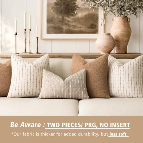 Image of Foindtower Decorative Striped Boucle Throw Pillow Covers 18x18 Cream Camel