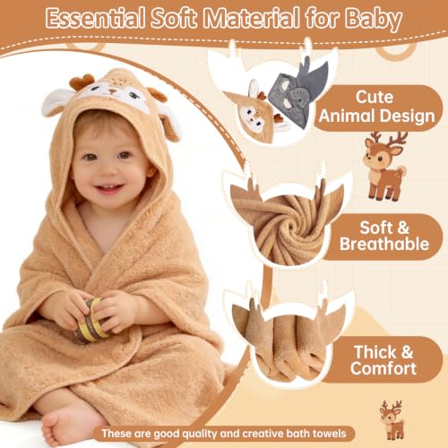 Image of Hooded Baby Towels 2 Pack, Baby Bath Towels for Newborns Essential | Ultra Soft & Absorbent Cute Animal Baby Towels, 31x31 Inch Hooded Bath Towel for Toddlers, Bath Essential for Boys & Girls