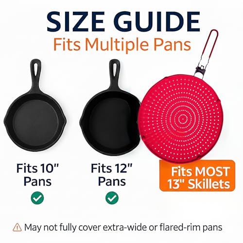 Silicone Splatter Screen for Frying Pan, 13” Red – Folds Flat with Sleeves, Dishwasher Safe Grease & Oil Splatter Guard, Heat Resistant Splash Guard Fits 10–12” Pans, Most 13” Skillets - image 9