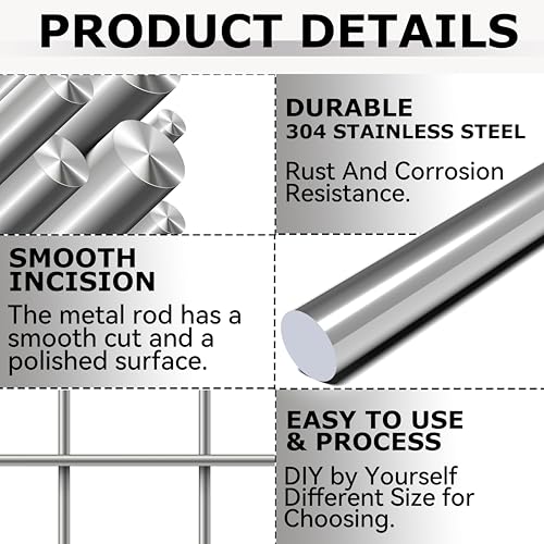 Image of 4pcs 304 Stainless Steel Round Rods 3 /8 inch Dia x 12 inch Length,Metal Solid Shaft Rods (4, 3 /8 x 12)