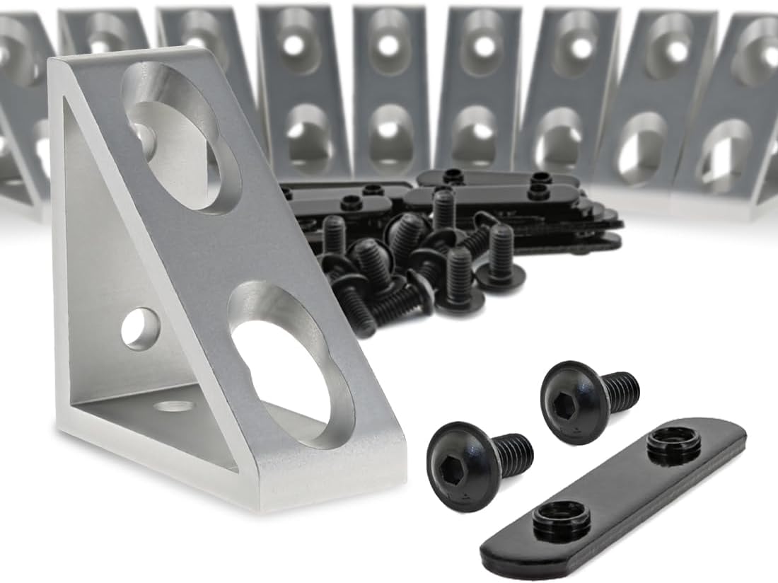 8020, 4336 and 3279, 3330 Hardware Bundle, 15 Series 4 Hole Aluminum Inside Corner Gusset L Bracket for 80/20 Extruded Aluminum Extrusion Heavy Duty Angle Bracket, 10 Brackets Plus Hardware
