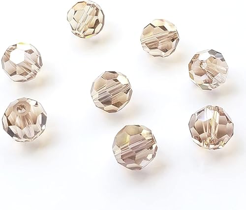 Chengmu Cuentas redondas de cristal de champán de plata de 0.315 in para hacer joyas, 300 piezas de cuentas espaciadoras esféricas facetadas de