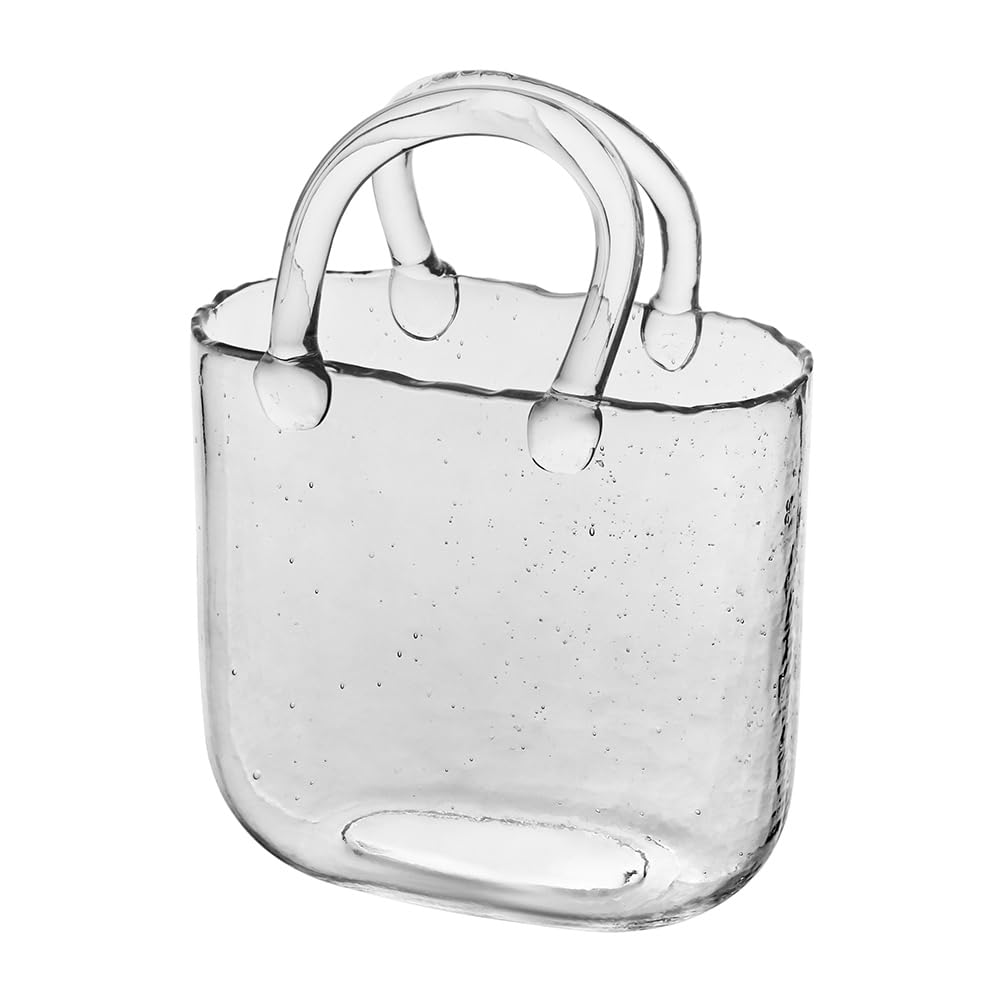 BTGLLAS ecorative Glass Handbag Vase, Clear Hydroponic Flower Container, Modern Home Decoration,Glass Fish Bowl Flower Vase (clear-1pc)
