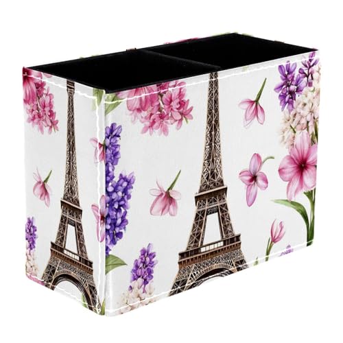 VAPOKF Pot à crayons avec motif Tour Eiffel Violet, Lavande, Rose, Lilas, 2 Compartiments - Pot à crayons - Rangement pour pinceaux de maquillage -...