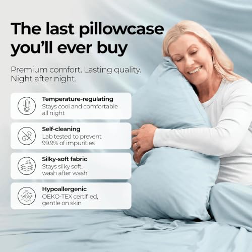 Silvery Silver Infused Pillowcase Set - 2 Pack Self-Cooling Pillowcases with Self-Cleaning Silvery Technology™ for Hygienic Sleep - Luxurious Silky Soft Comfort (Ice Blue, King) by Silvery - Used condition - Image 2