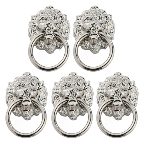 GOOHOCHY Tiradores de Cajones y Armarios Diseño de Cabeza de León, Aleación de Zinc, Color Plata, 5 Piezas Pequeñas para Uso en Puertas Interiores y Muebles de Casa