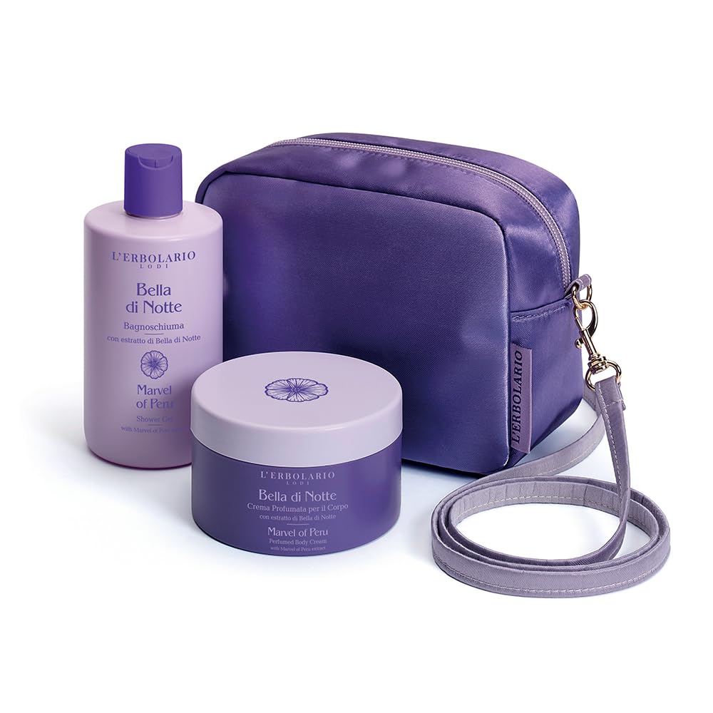 L’Erbolario Bella di Notte Beauty Bag Grandi Meraviglie – Bagnoschiuma 300 ml + Crema Profumata per il Corpo 250 ml + Beauty – EDIZIONE LIMITATA – fragranza dolcemente fiorita e vanigliata
