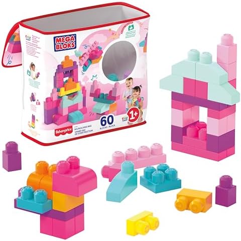 MEGA BLOKS, Sacola Vermelha com 60 Blocos de Montar Grandes e Col...