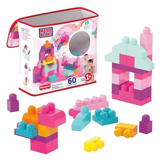 MEGA Bloks Grote Bouwtas, bouwset met 60 grote en kleurrijke bouwblokken en 1 opbergtas, cadeauset voor kinderen vanaf 1 jaar, DCH54