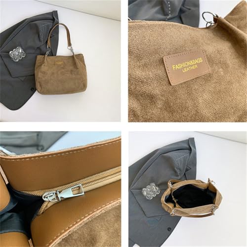 Women Retro Suede Tote Bag Slouchy Top-Handle Handbag Zipper Large Shoulder Hobo Bag Leather Strap Travel Work4