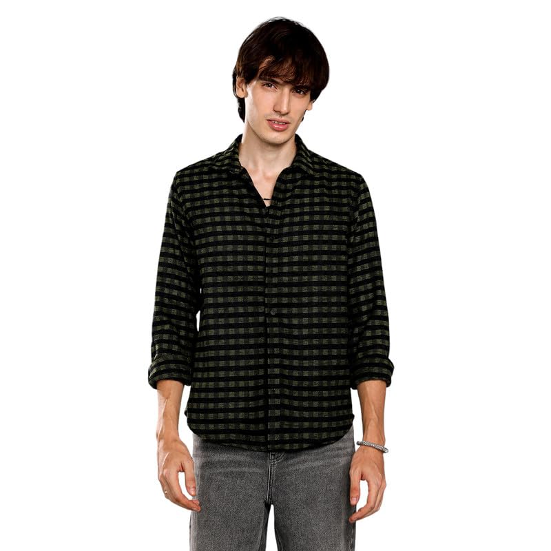 Image of CAHOOT Men's Polycotton Regular Fit Shirt Casual Wear | Spread Collar | Long Sleeve | Button Closure | Shirt Crafted with Comfort Fit for Everyday Wear