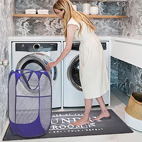 Image of BATTOO Deluxe Strong Mesh Pop up Laundry Hamper Basket with Side Pocket Foldable Hamper for Laundry Room, Bathroom, Kids Room, College Dorm or Travel Royal Blue