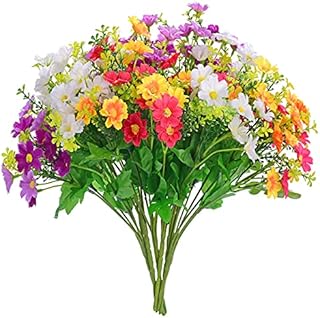 EverWin Artificial Fake Flowers Daisies for Decoration Outdoors Christmas Thanksgiving Gravesites Cemetery - Silk Faux Wild Colorful Flowers Daisies with Stems for Outside Home Decor Indoor