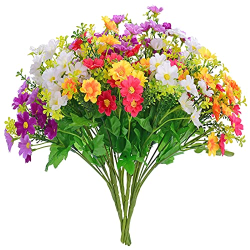 EverWin Artificial Fake Flowers Daisies for Decoration Outdoors Christmas Thanksgiving Gravesites Cemetery - Silk Faux Wild Colorful Flowers Daisies with Stems for Outside Home Decor Indoor