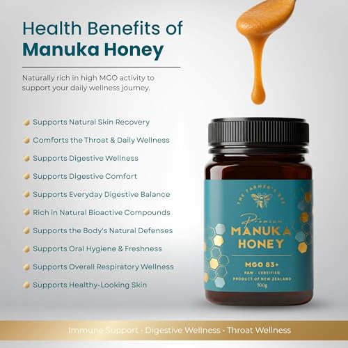 Image of THE FARMER'S BEE New Zealand Manuka Honey MGO 83+ (5+) | Monofloral Raw Honey | MGO Tested | Premium Imported Honey | Daily Functional Support | Natural Energy & Gut Support | 500g