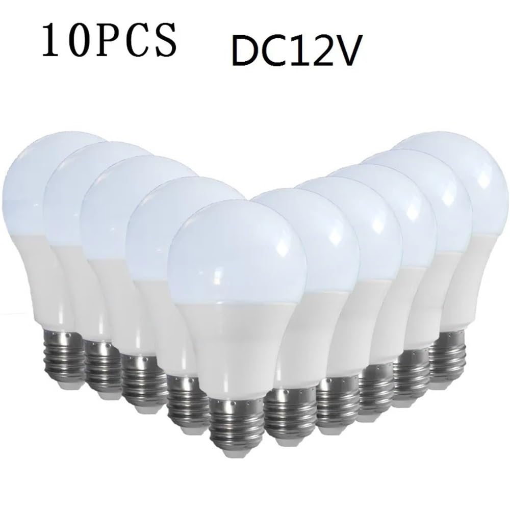 Niedervolt-Leuchten, 10er-Pack, 12 V DC-LED-Lampe, Aluminium-Glühbirne, E27-Fassung, Weiß/Warmweiß, für Innen- und Außenbereich, 3 W / 5 W / 7 W / 9 W / 12 W / 15 W, Haushaltslampen