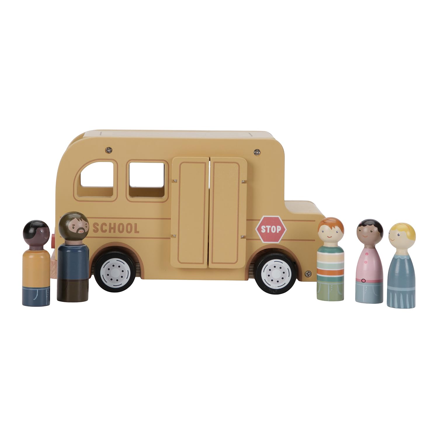 Little Dutch Schulbus Bus Auto inkl. Spielfiguren Holz Kinder - gelb