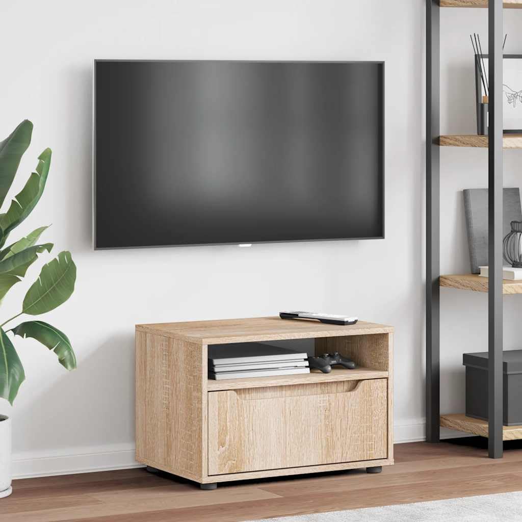 Szafka pod telewizor VISNES dąb Sonoma 60 x 40 x 38 cm, materiał drewnopochodny z miejscem do przechowywania, szafka pod telewizor z wbudowanymi uchwytami, zajmujący mało miejsca mebel