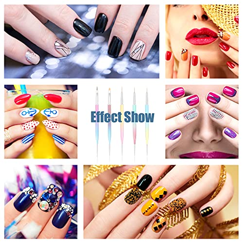 Hanyousheng Nagelkunst Pinsel Set,5 Pcs Nageldesign Pinsel, Double Ended Nail Art Liner Pinsel, Nail Art Dotting Pen… – Bild 8