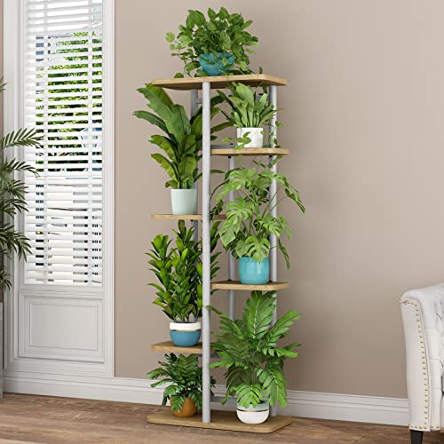 Image of LINZINAR Plant Stand 6 Tier 7 Potted Multiple Flower Pot Holder Shelf Indoor Outdoor Planter Display Shelving for Patio Garden Corner Balcony Living Room (6 Tier-7 Potted, White)