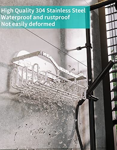 Hapirm Shower Caddy Bathroom Organizer Shelf Build In Shampoo Holder, No Drilling Rust Proof Stainless Steel Shower Storage Rack With 11 Hooks For Hanging Shower Ball And Razor #TOP2