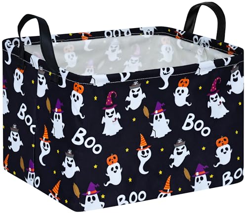 Image of Rec Halloween Ghost Storage Basket Box Hamper Collapsible Organizer Bin Gift Shelf Baskets for Home and Kitchen Storage.