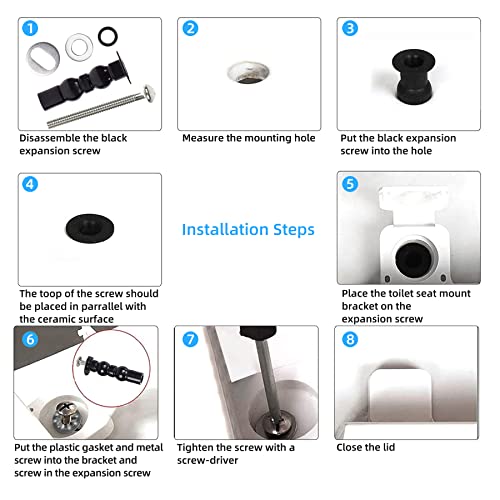 Hibbent 6 Pack Universal Toilet Seat Hinges Screw - Blind Hole Fixings Expanding Rubber Top Fix Nuts for Top Mounting - 3 Pairs With Two Expandable Ball - image 6