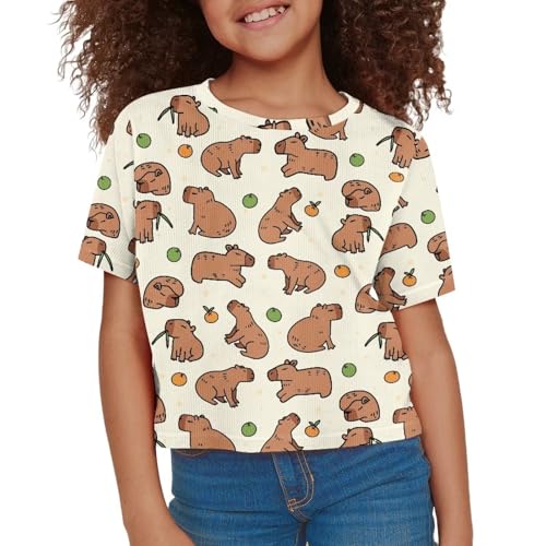 Image of Girls Crop Tees Crew Neck Casual Short Sleeve T Shirts Kids Loose Soft Comfortable Tees Blouses Shirt for Little Girl