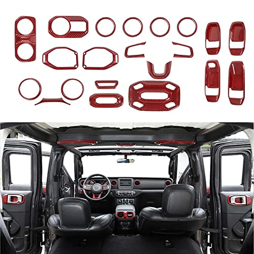 RT-TCZ 21 PCS Interior Trim Kit Cover Decoration Accessories for Jeep Wrangler JL JLU 2 Door 4 Door & Gladiator JT 2018-2022 (Red Carbon Fiber)