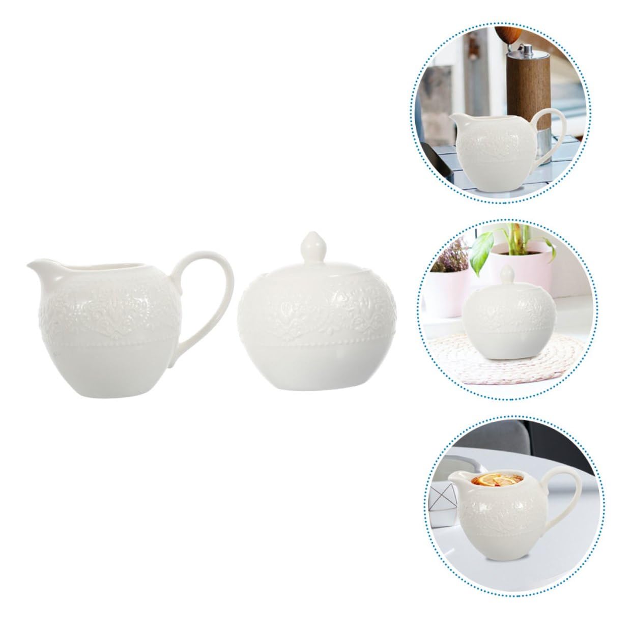 Azucarero con Tapa y Hervidor de Leche Cerámicos 2 Piezas Pequeños Color Claro para Café Hogar Restaurante Oficina Juego de Azúcar y Leche