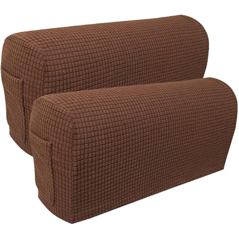 Garayma Sofa Armrest Covers Pack of 4 Sofa Arm Slipcovers with a Pocket Elastic Sofa Armrest Protector Removable Couch Arm Covers Anti-Slip Armrest Covers Christmas Decoration (Dark Coffee) Cover