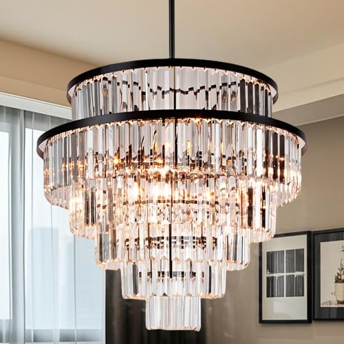 Crystal Elegance Vintage Brass Living Room Chandelier, Clear Faceted Crystals,